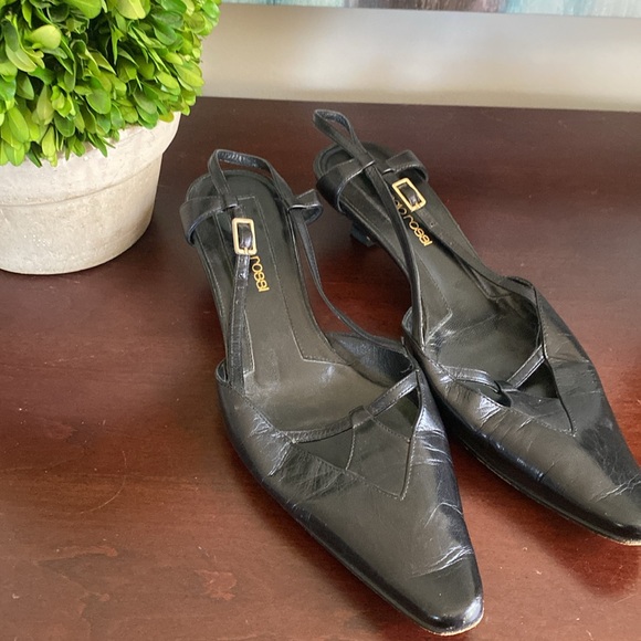 SERGIO ROSSI VINTAGE BLACK AUTHENTIC ITALIAN LEATHER SLINGBACK PUMPS SIZE 39.5 - Picture 5 of 13